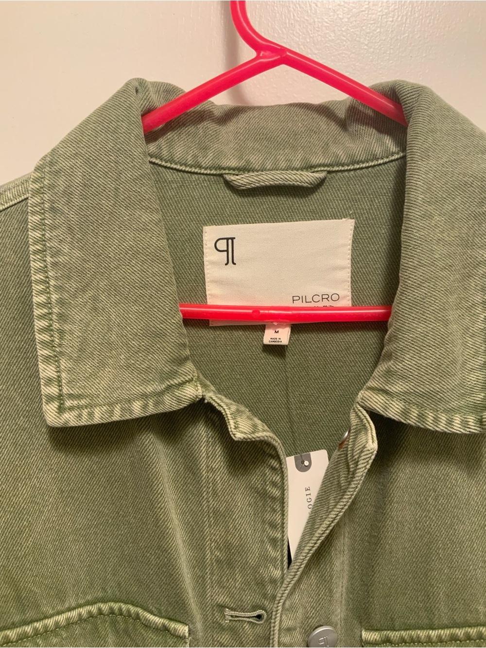 Pilcro Avocado Green Denim Jacket with Patterned Knit Sleeves - Picture 2 of 4